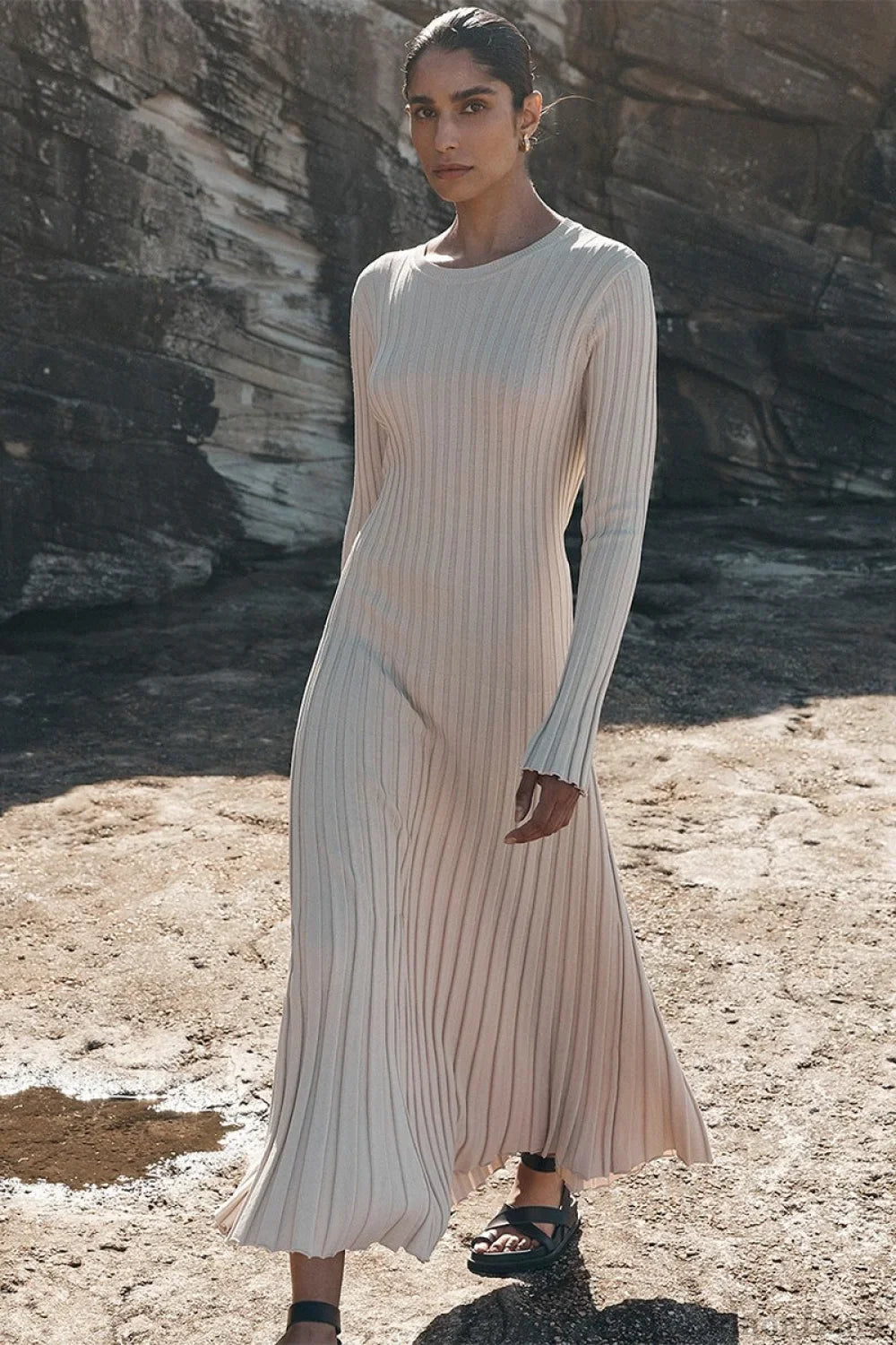 Slim Fit Crew Neck Sweater Dress