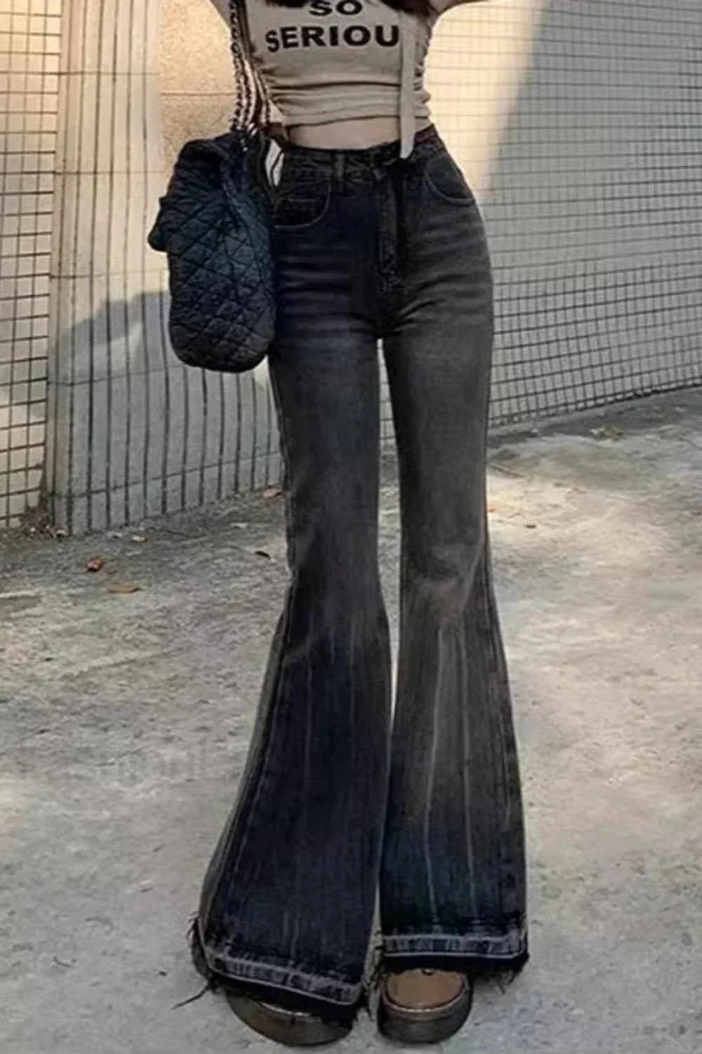 Slim Fit Elastic Bell Bottom Jeans