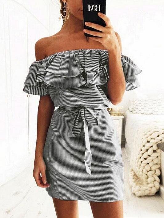 Slim fit Lace up Dress With Ruffled Stripes 3