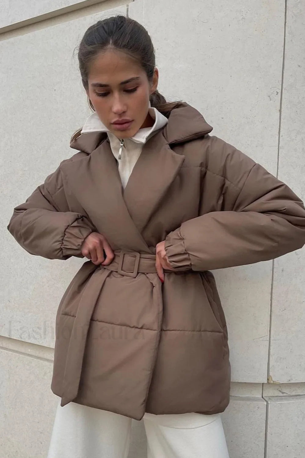 Slim Fit Lapel Belted Winter Coat