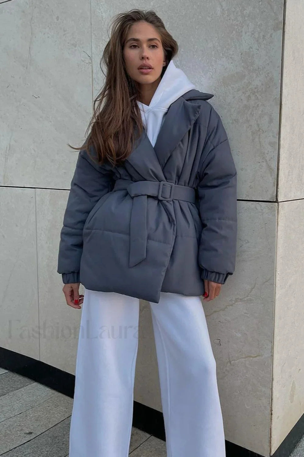 Slim Fit Lapel Belted Winter Coat