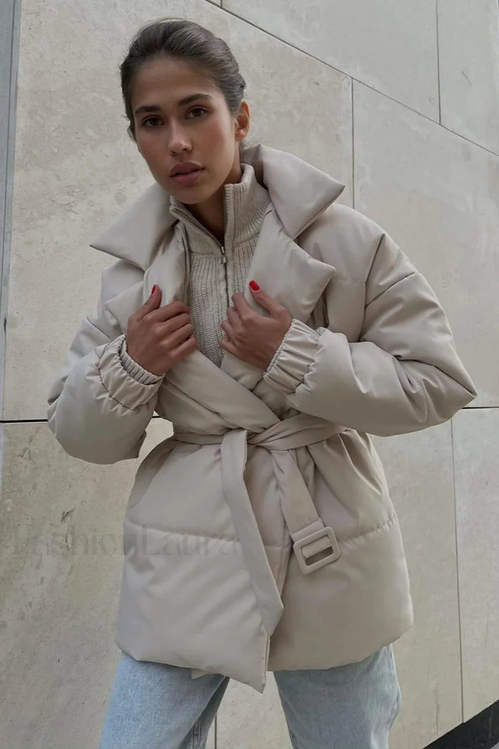 Slim Fit Lapel Belted Winter Coat