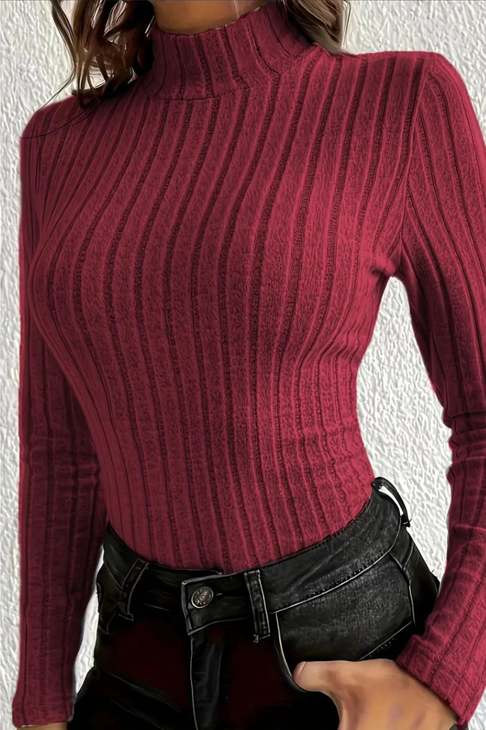 Slim Fit Mock Neck Knit Sweater Red / S