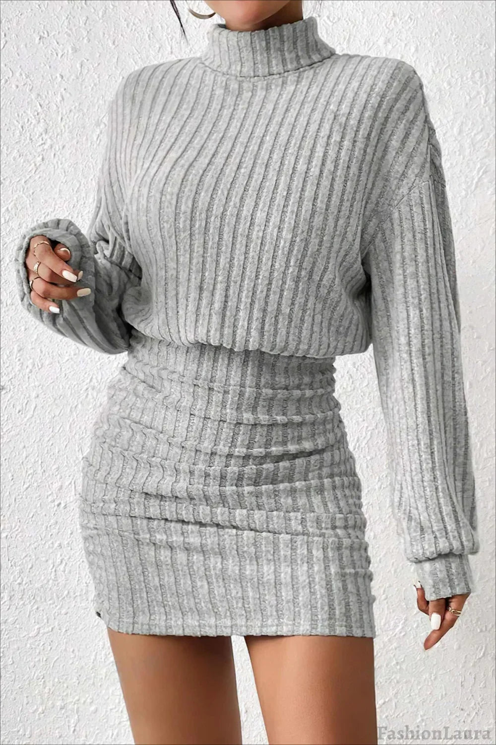 Slim Fit Ribbed Knit Sweater Dress