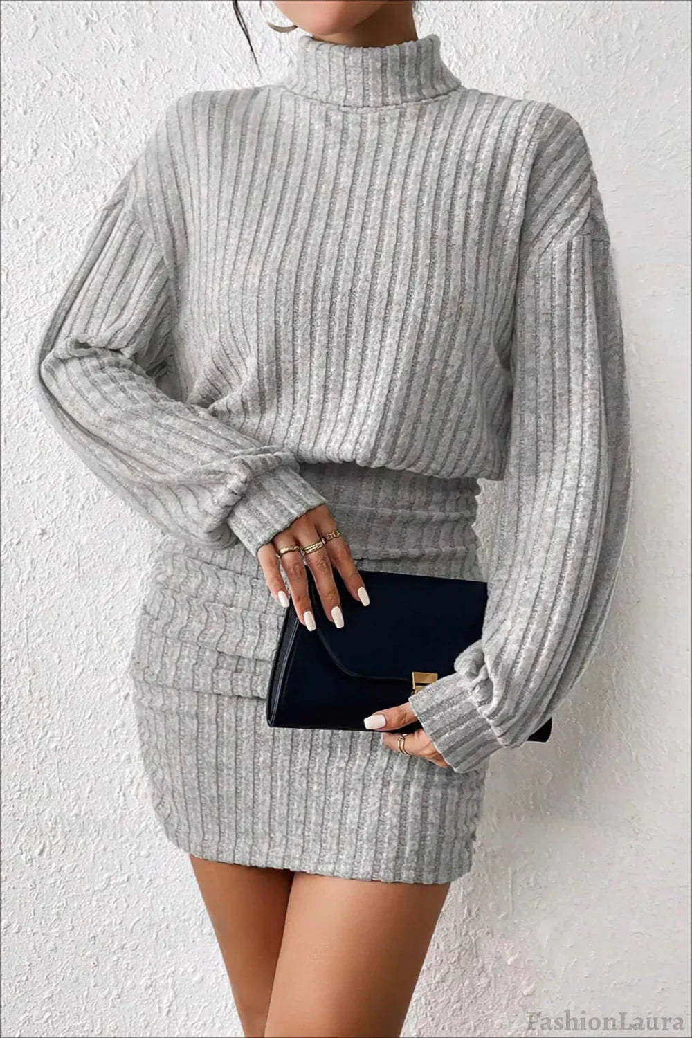 Slim Fit Ribbed Knit Sweater Dress S / Grey
