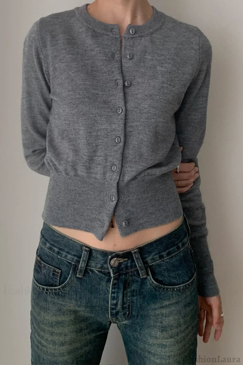 Slim-Fit Round-Neck Knit Cardigan