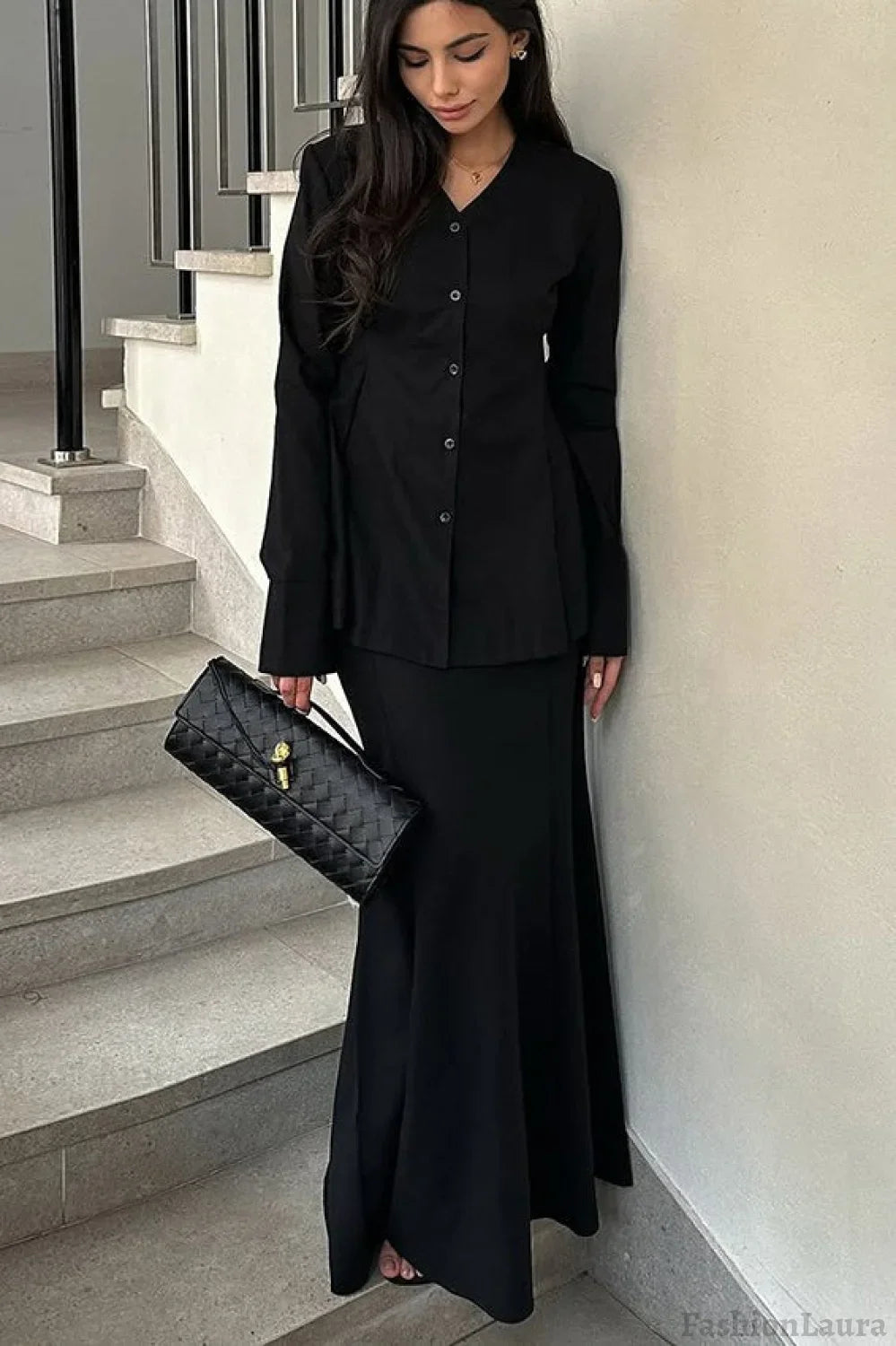 Slim Fit V Neck Blazer Two Piece Set