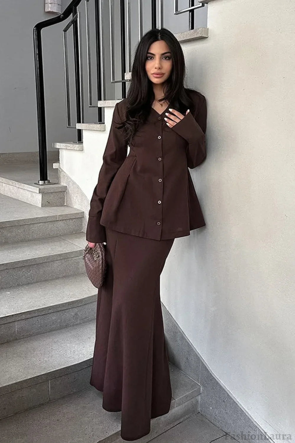 Slim Fit V Neck Blazer S / Brown