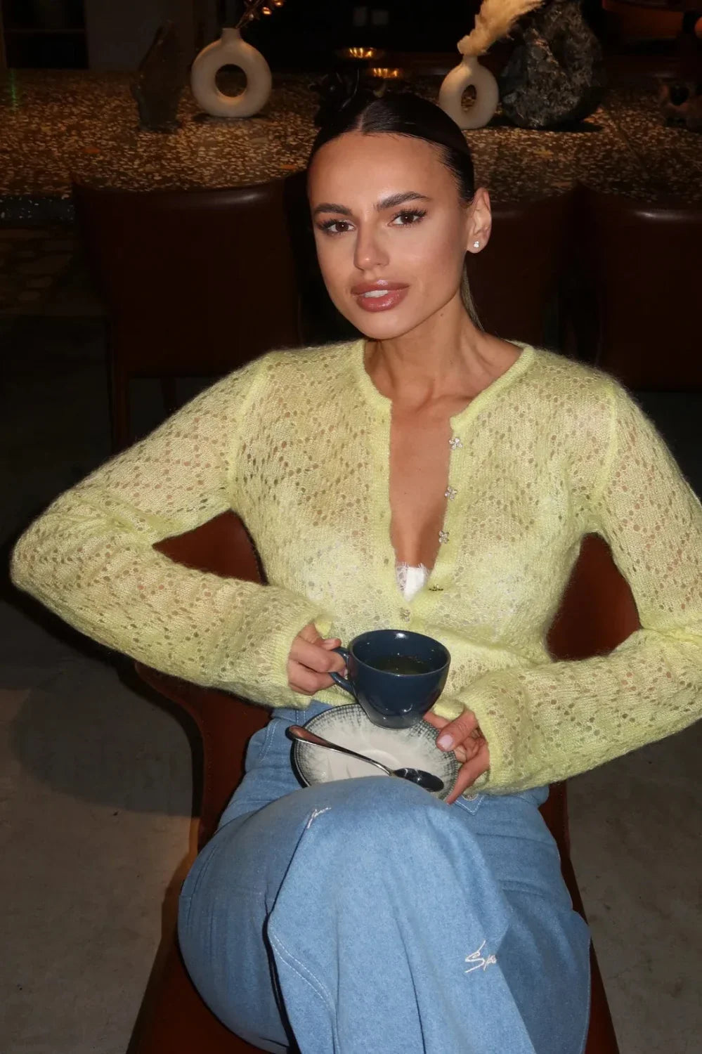 Slim Hollow Long Sleeve Single Breasted Cardigan