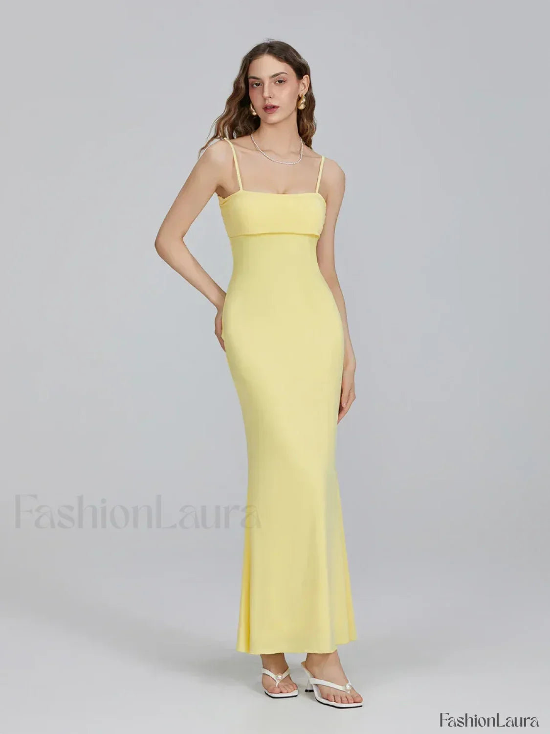 Slim Square Strap Party Maxi Dress