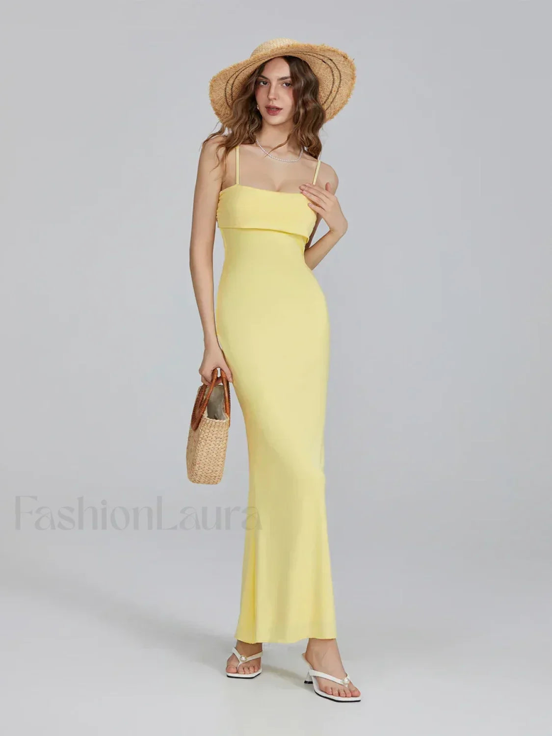 Slim Square Strap Party Maxi Dress