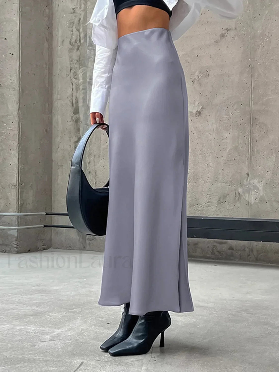 Slow Jams Satin Trendy Slit Maxi Skirt Grey / XS Skirts