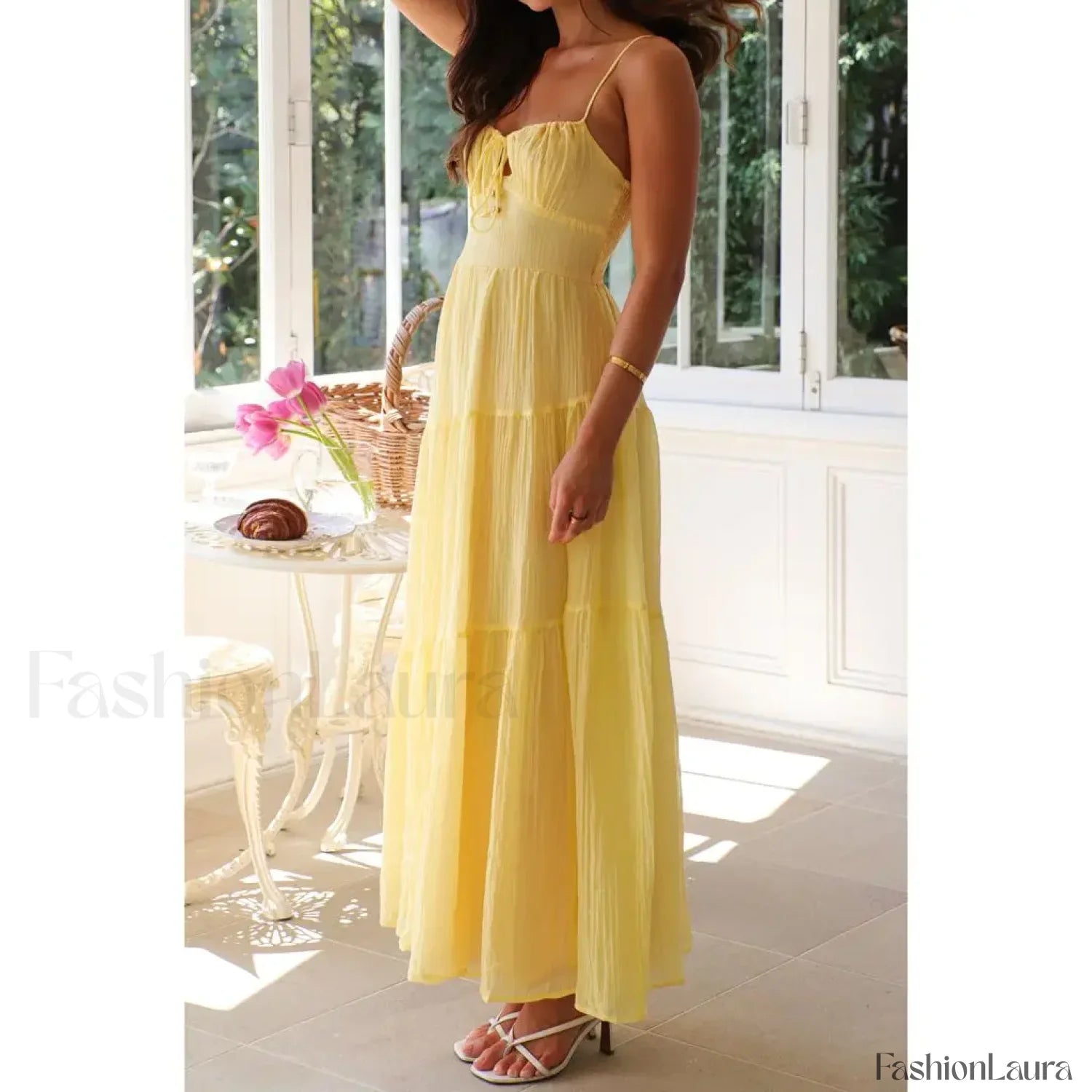 Smocked Bow-Front Midi Dress