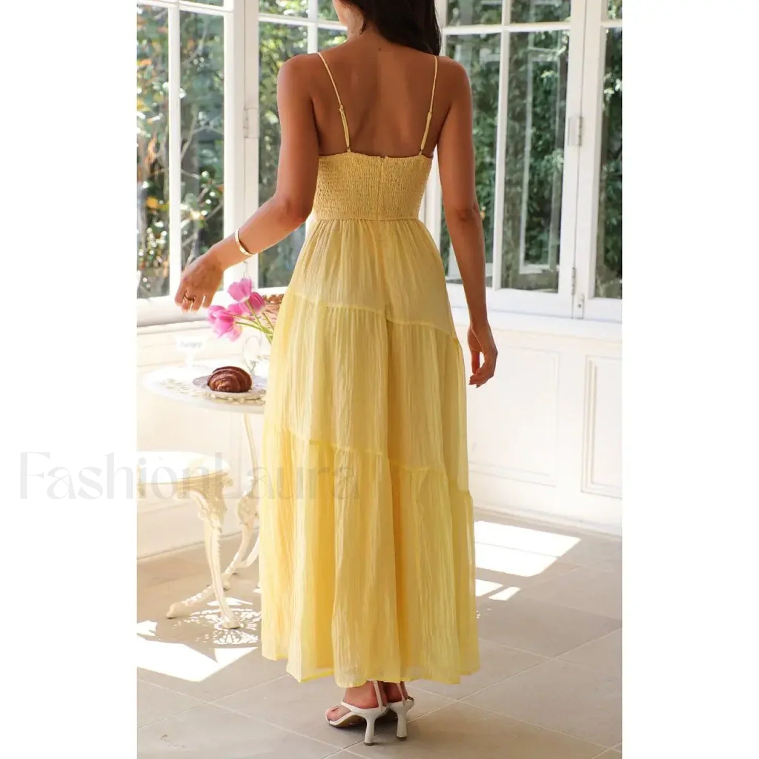 Smocked Bow-Front Midi Dress