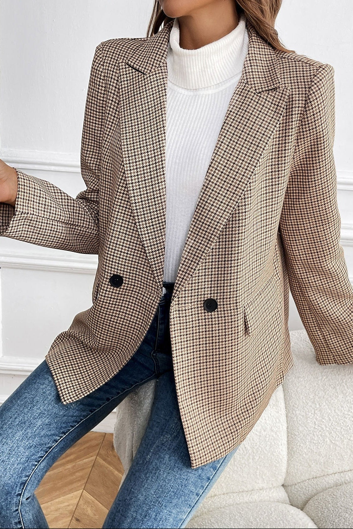 Houndstooth Double Breasted Blazer
