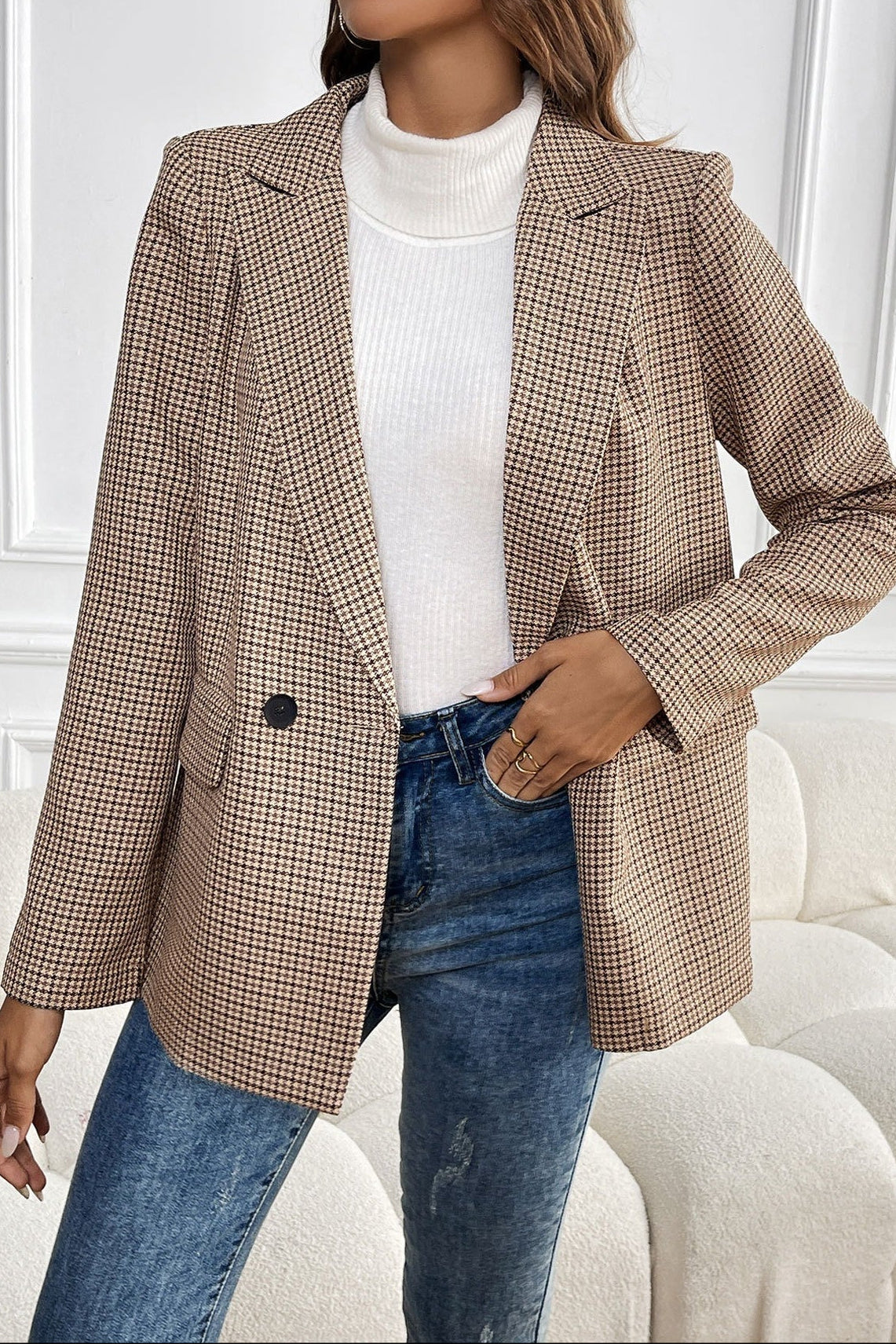 Houndstooth Double Breasted Blazer