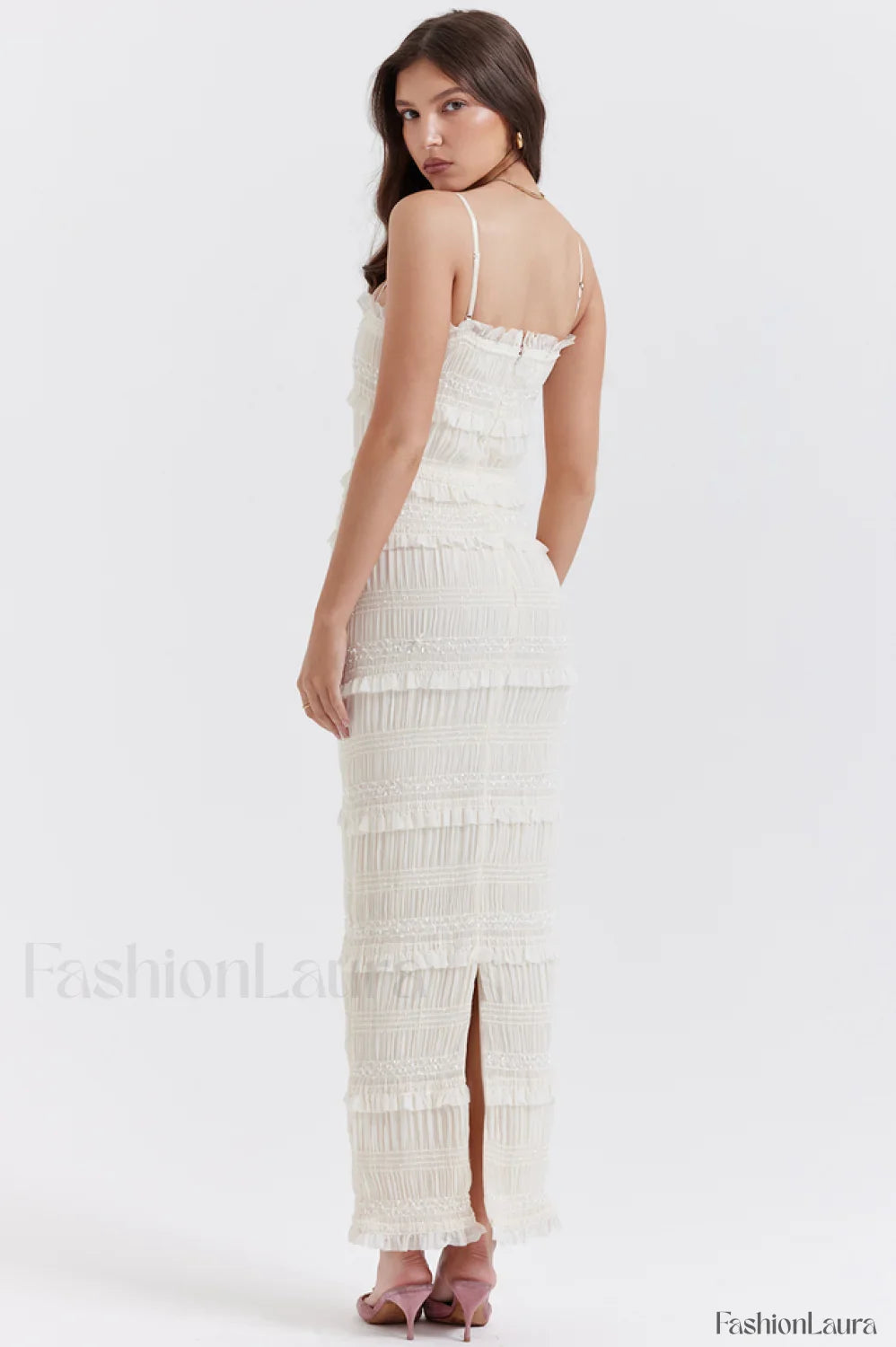 Solana Ivory Sequin Charming Pleat Maxi Dress