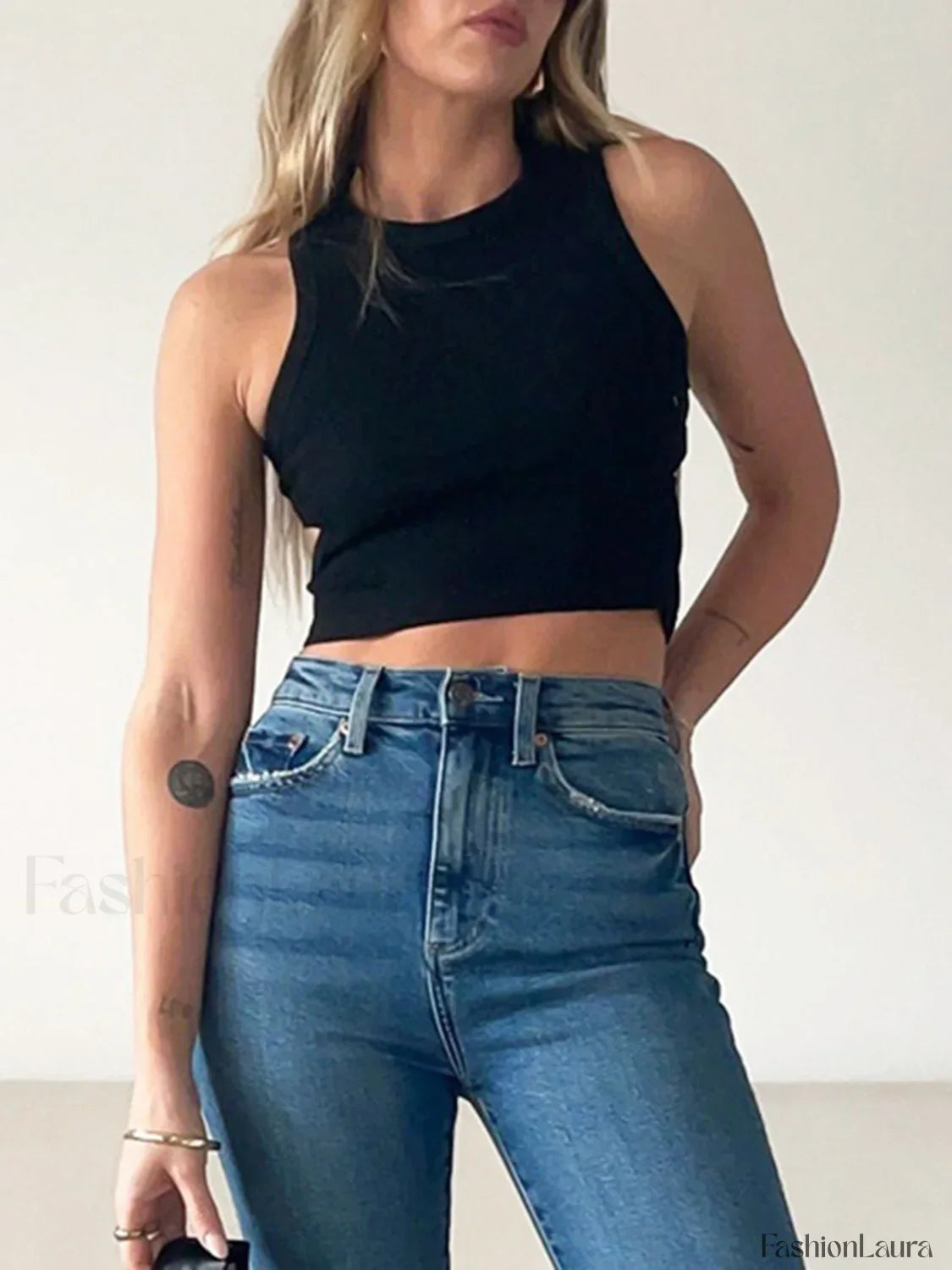 Solid Back Cutout Crop Tank Top