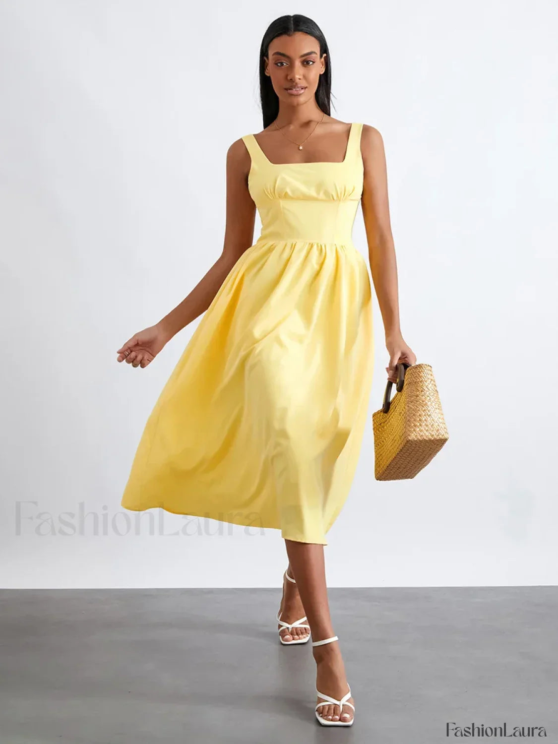 Solid Cami High-Waist Midi Dress