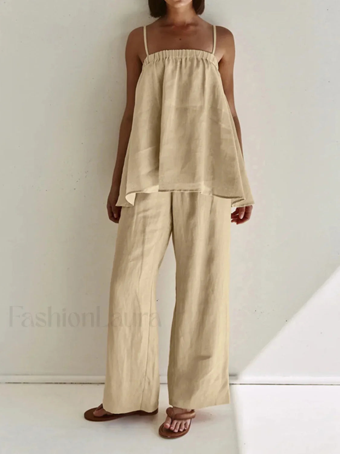 Solid Casual Pants Set Khaki / XS Pant Sets