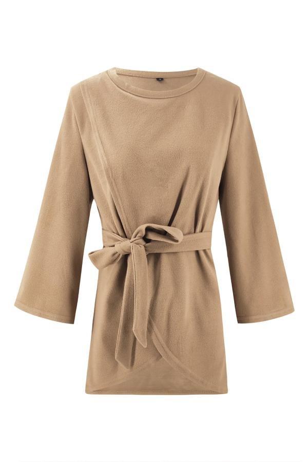 Solid Color Belt Irregular Coat