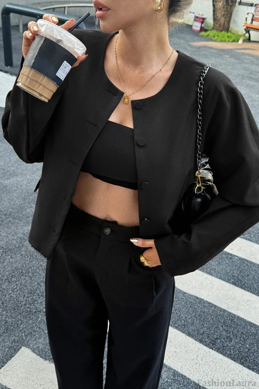 Solid Color Casual Jacket S / Black