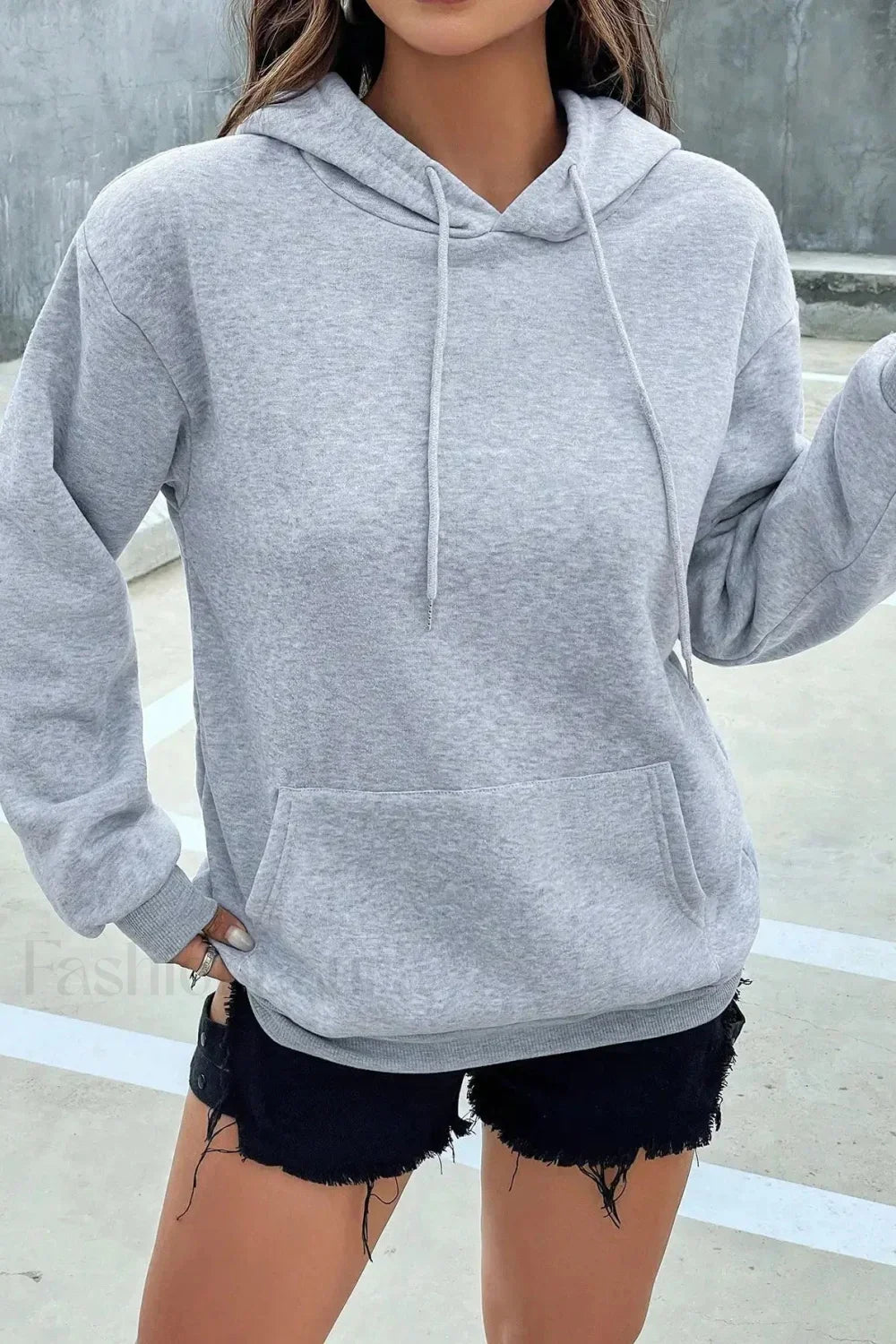 Solid Color Casual Pocket Hoodie Grey / S