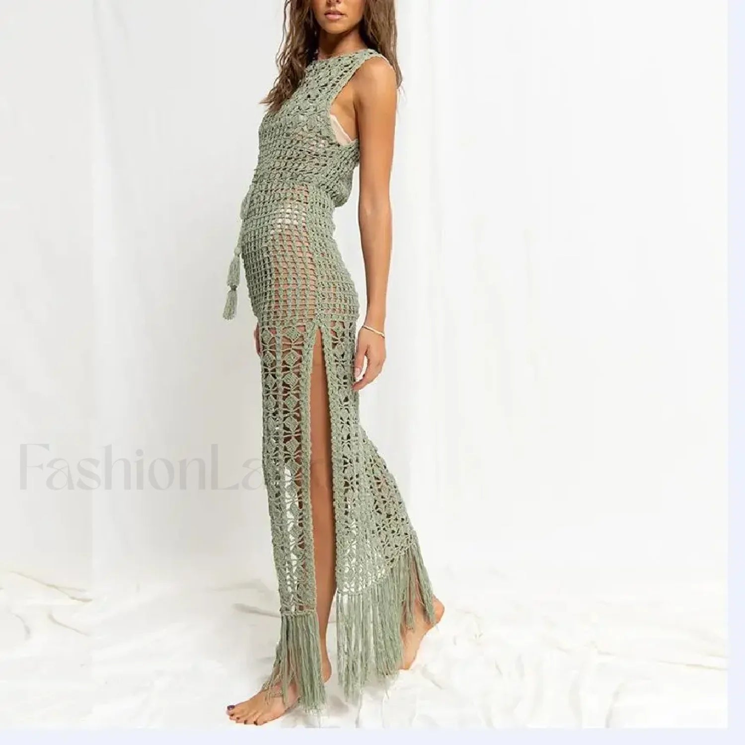 Solid Color Crocheted Hollow Out Sleeveless Cover Up