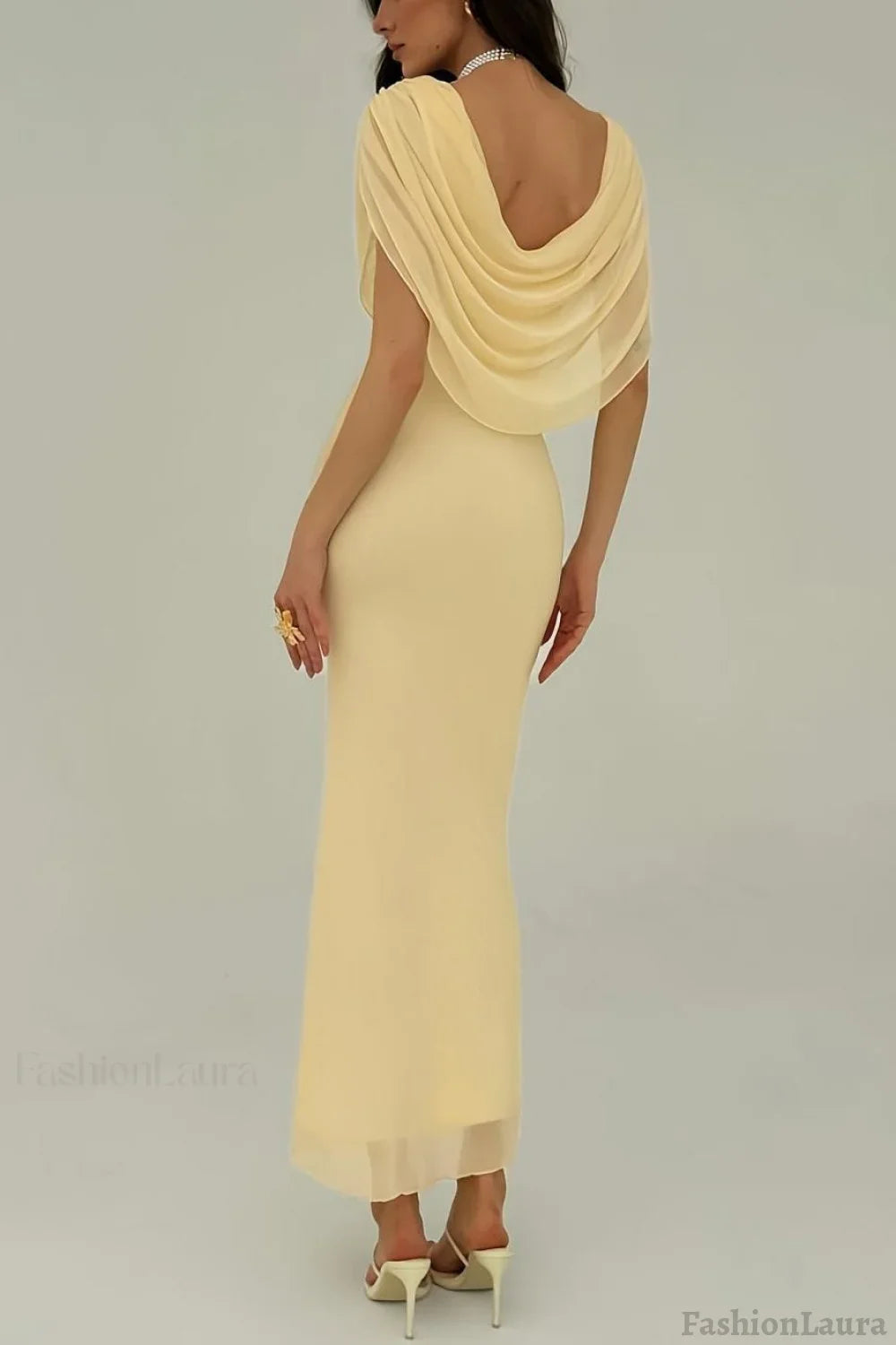 Solid Color Draped Formal Dress