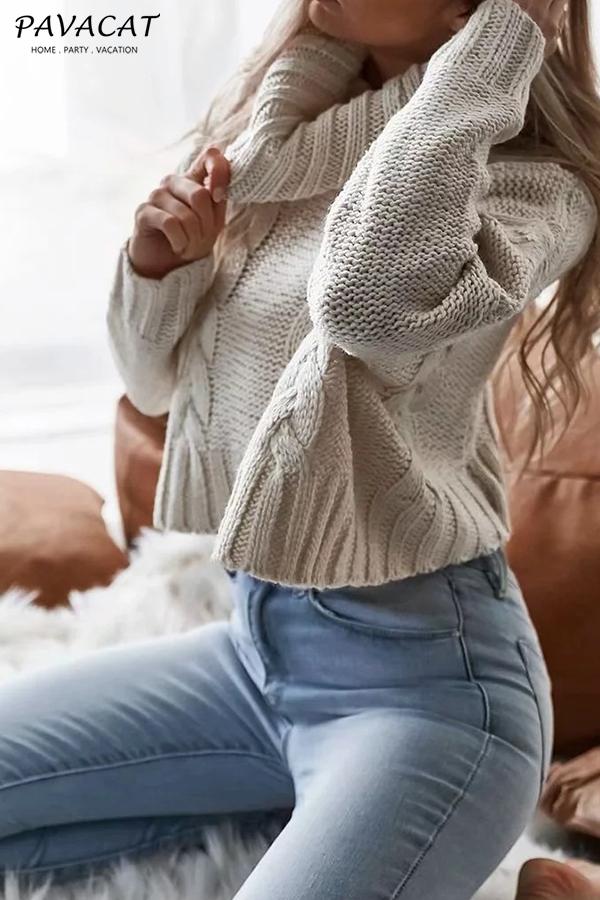 Solid Color High Neck Loose Sweater