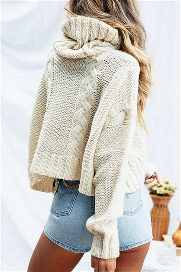 Solid Color High Neck Loose Sweater
