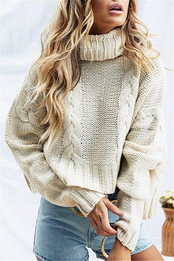 Solid Color High Neck Loose Sweater
