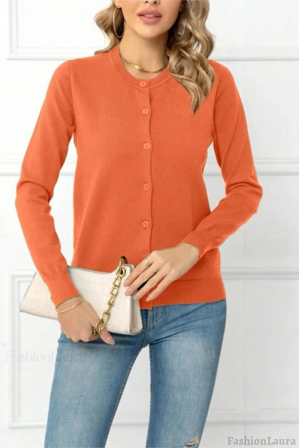 Solid Color Knit Cardigan S / Orange