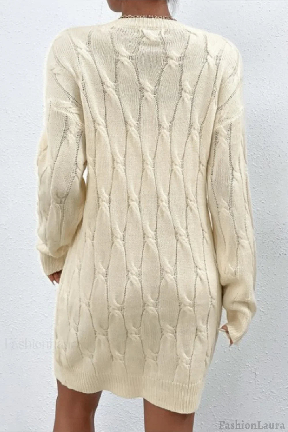 Solid Color Long Sleeve Cable Knit Sweater Dress
