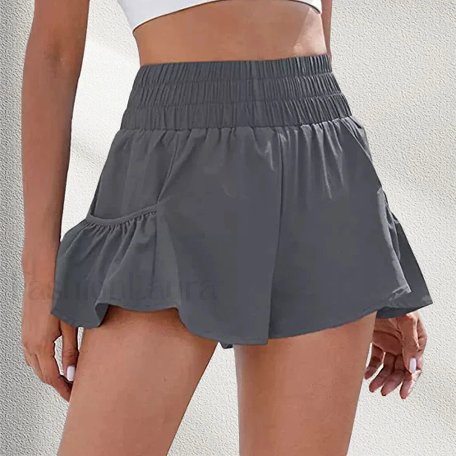 Solid Color Tennis Skirt Yoga Shorts Gym Sportswear Loose Short Dark Gray / XS
