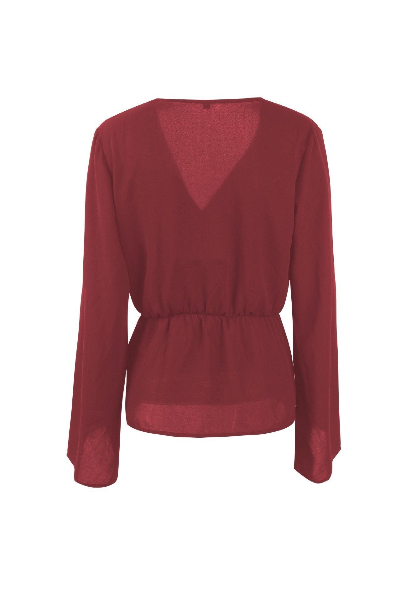 Solid Color V Neck Knot Blouse