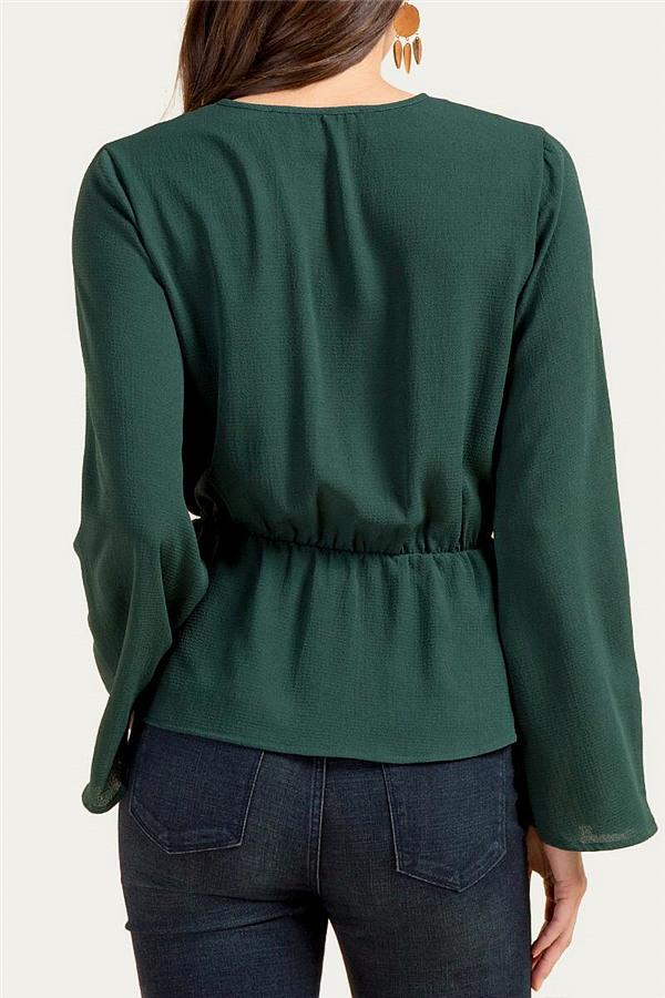 Solid Color V Neck Knot Blouse