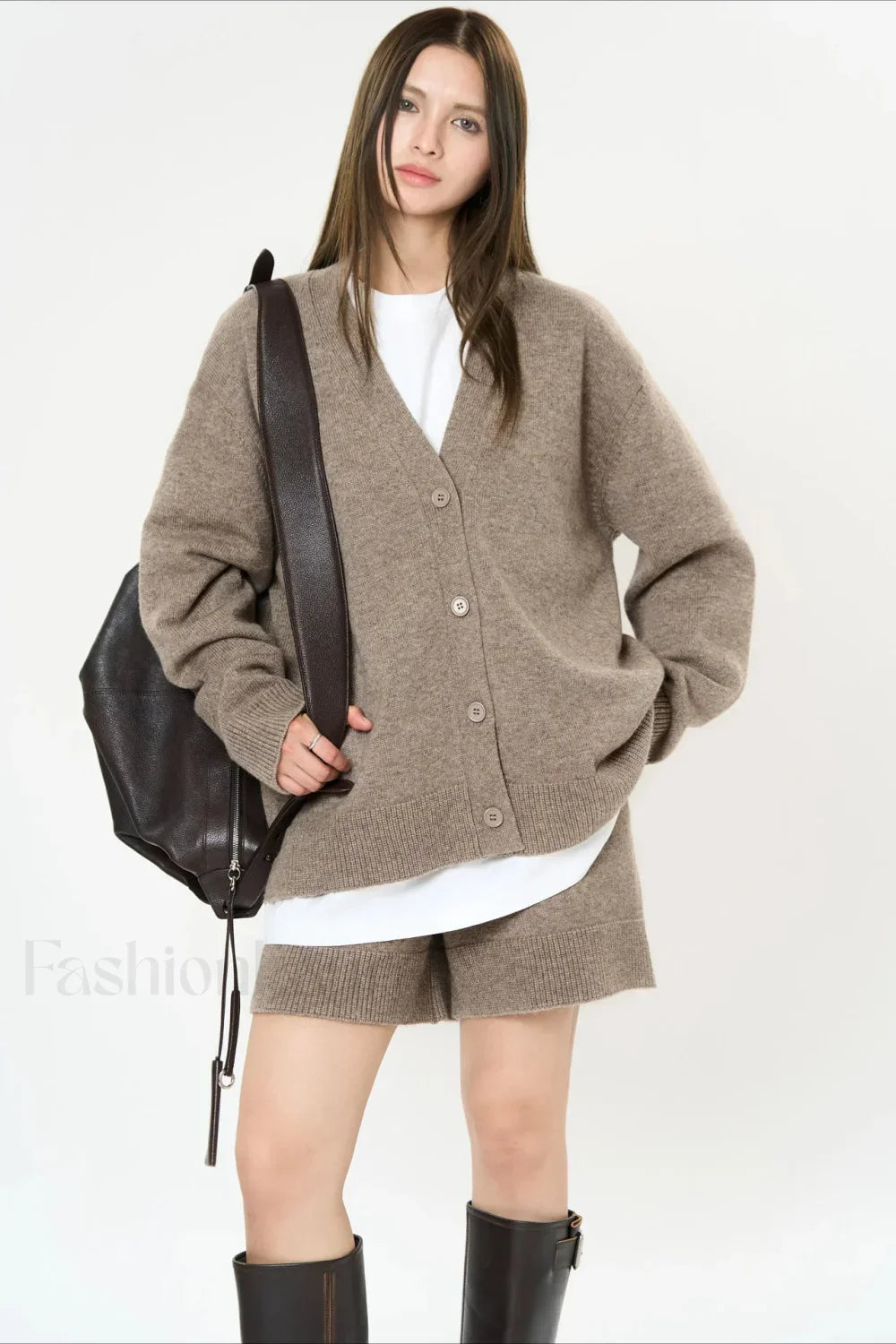 Solid Color V-neck Long Sleeve Cardigan