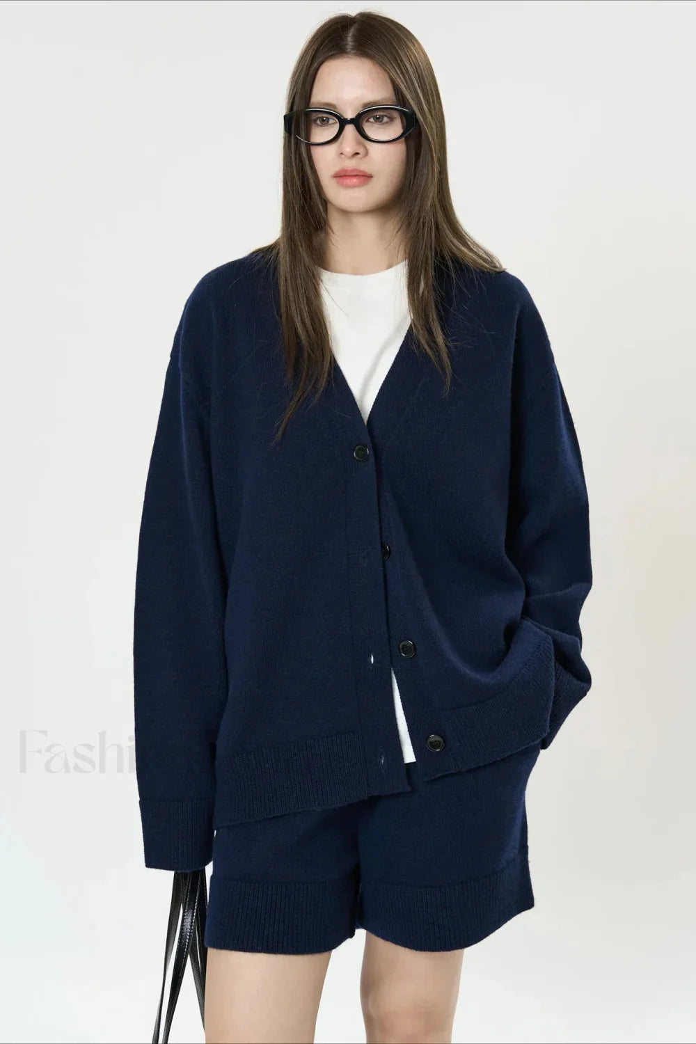 Solid Color V-neck Long Sleeve Cardigan