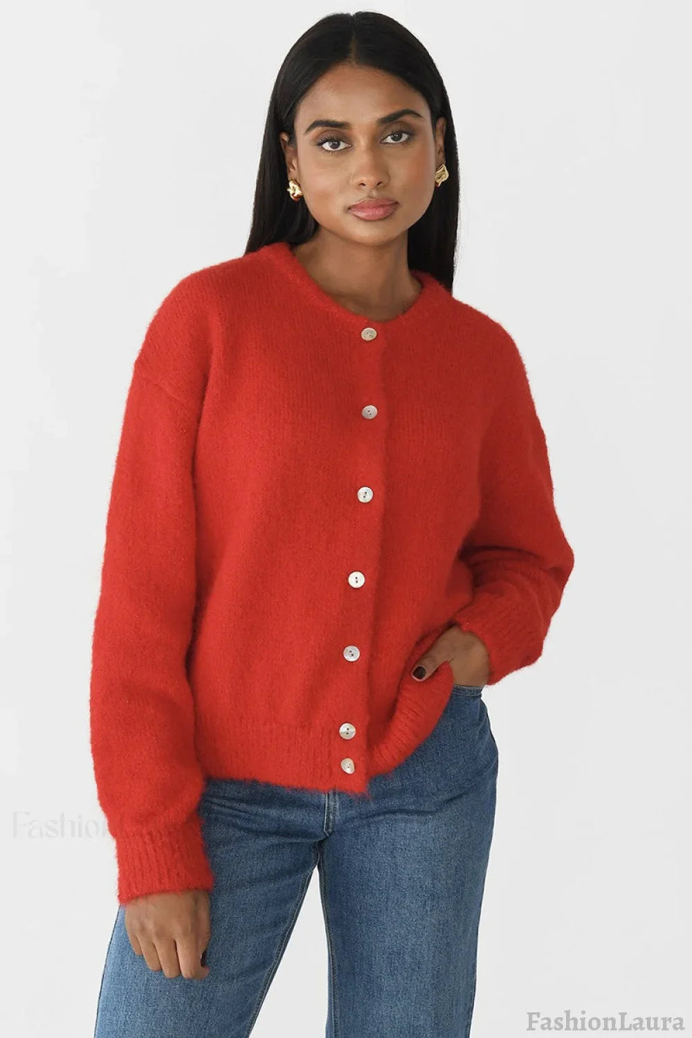 Solid Color Wool Blend Cardigan