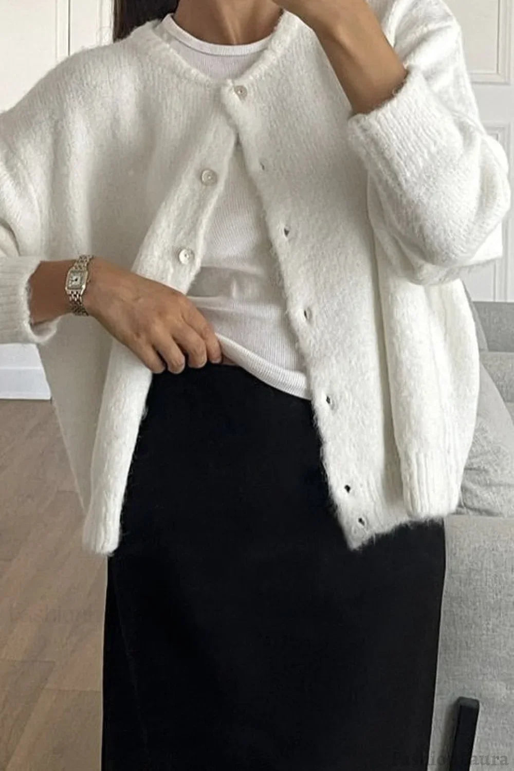 Solid Color Wool Blend Cardigan