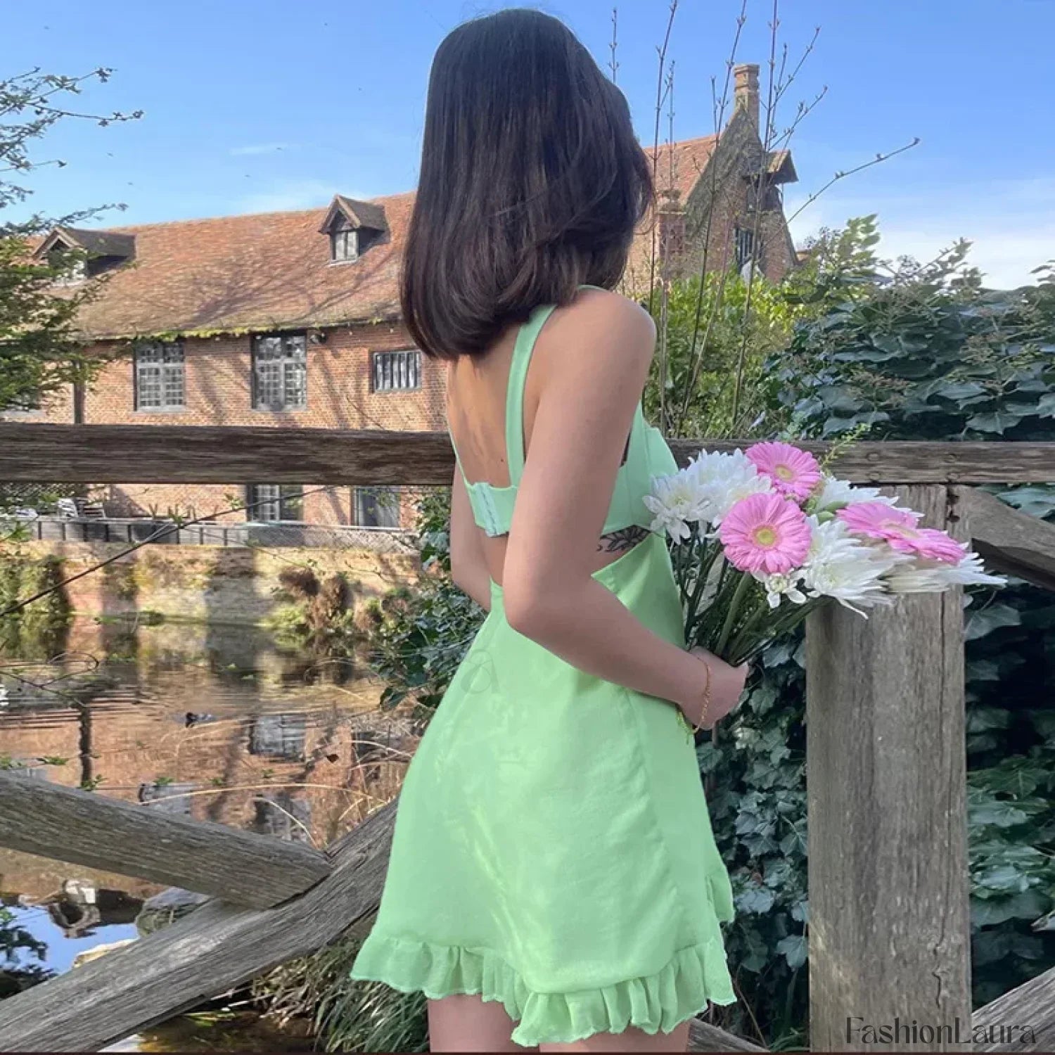 Solid Cutout Ruffle Mini Dress