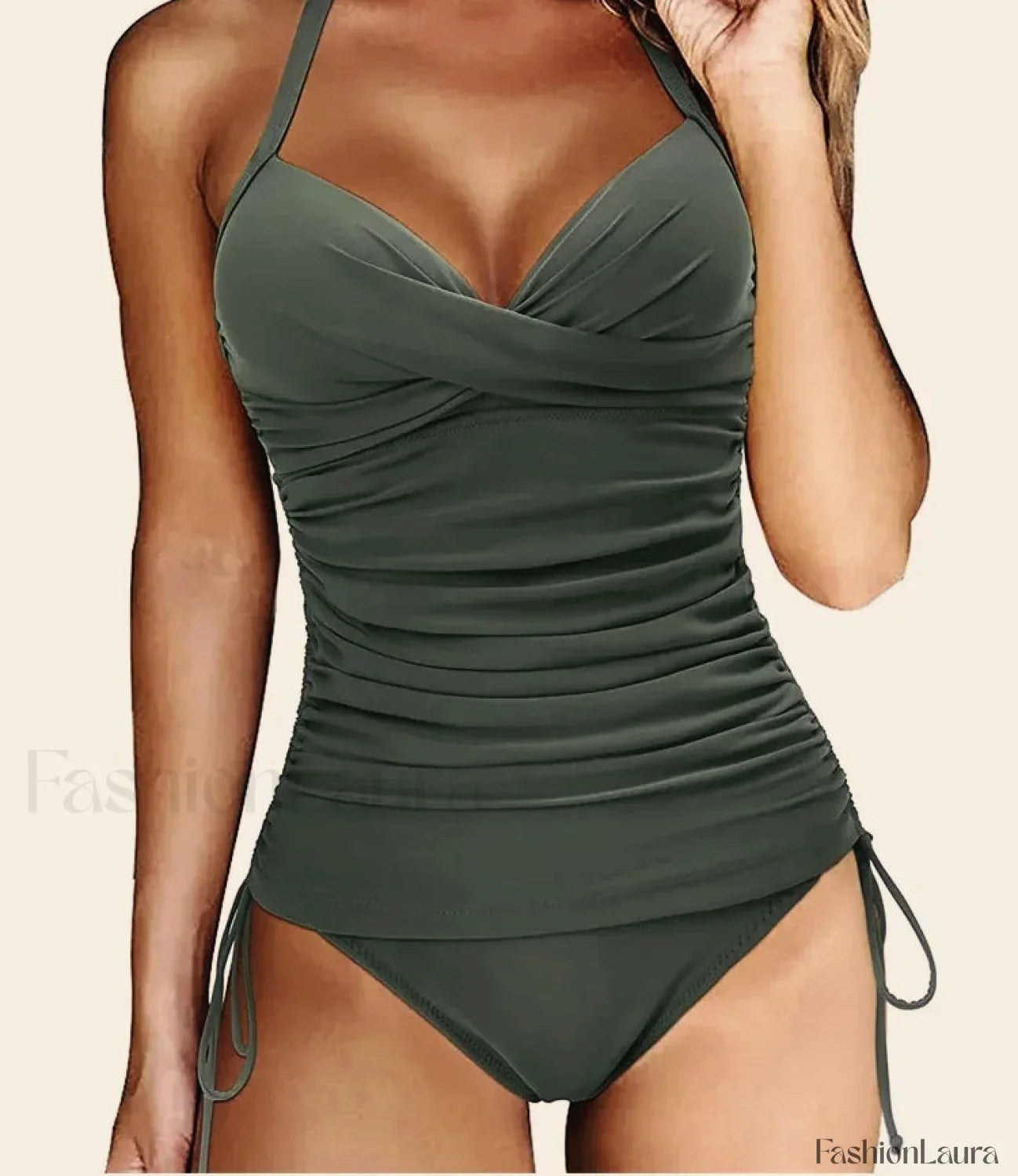 Solid Drawstring Cross Backless One Piece