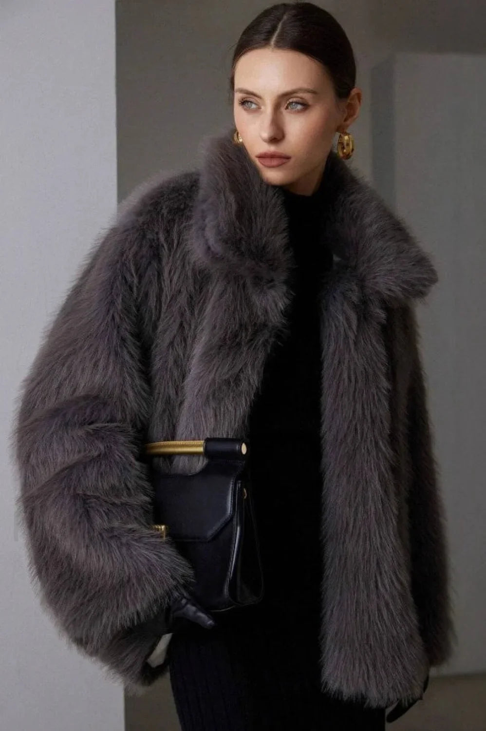 Solid Faux Fur Winter Coat Dark Gray / S coats