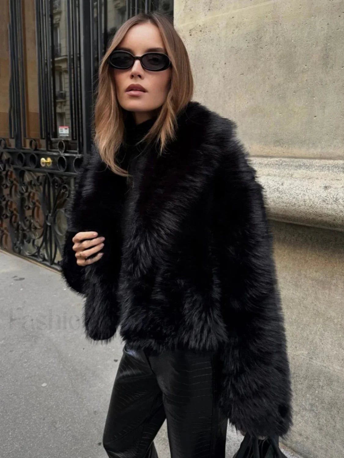 Solid Faux Graceful Fur Collar Jacket