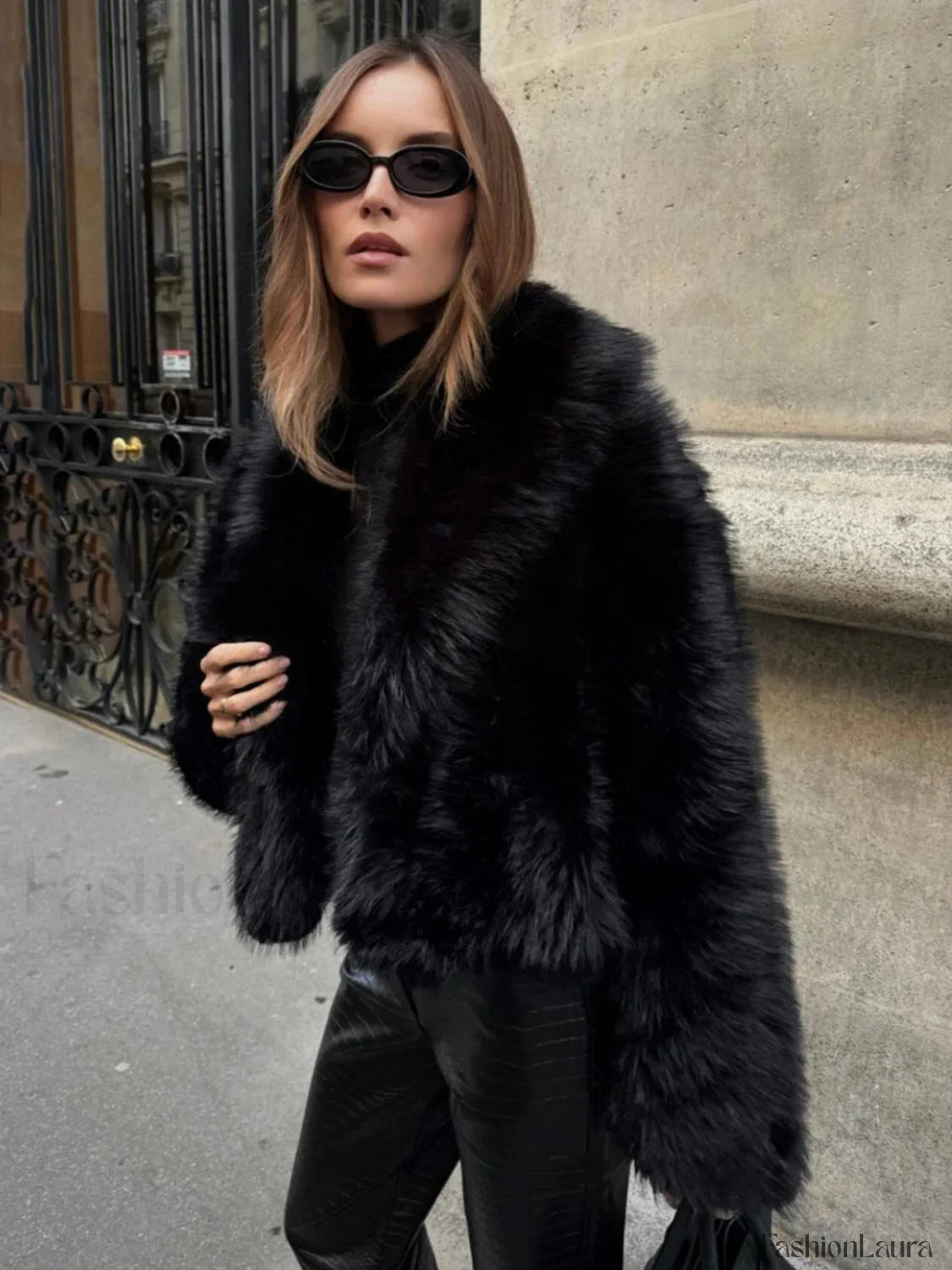 Solid Faux Graceful Fur Collar Jacket