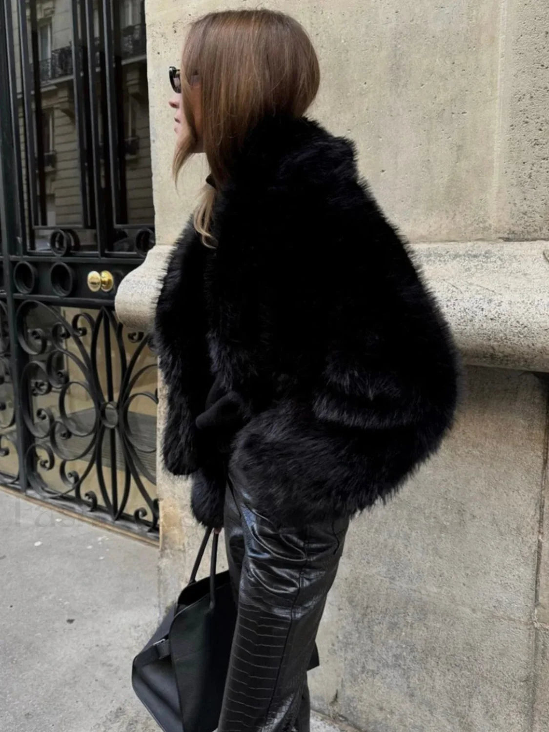 Solid Faux Graceful Fur Collar Jacket