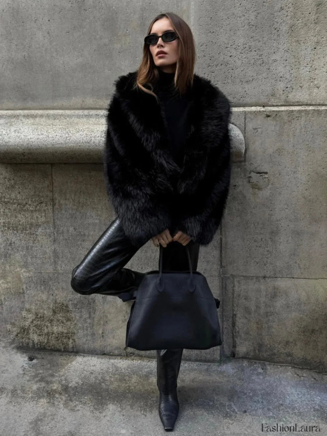 Solid Faux Graceful Fur Collar Jacket