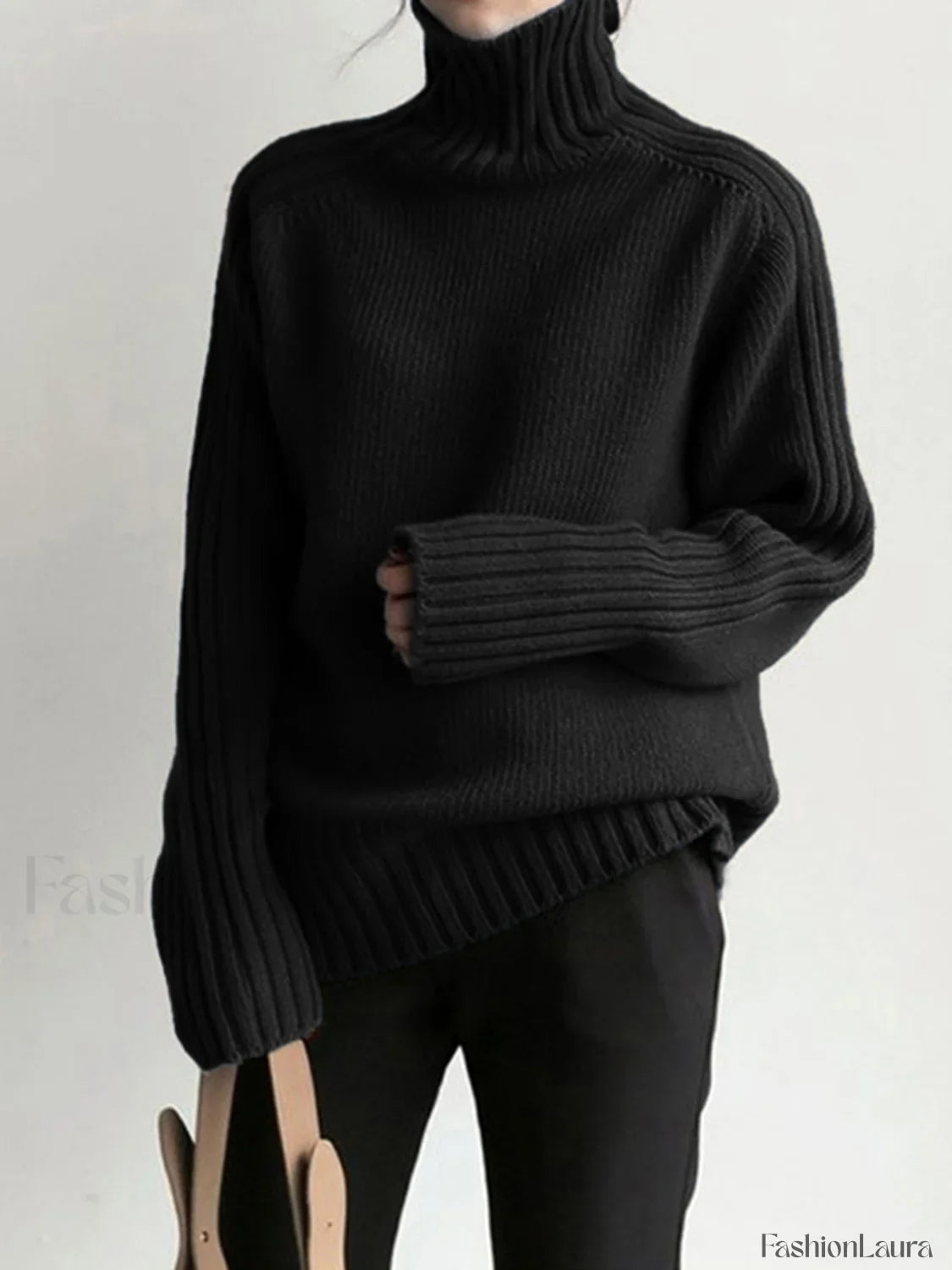Solid High Neck Knit Sweater
