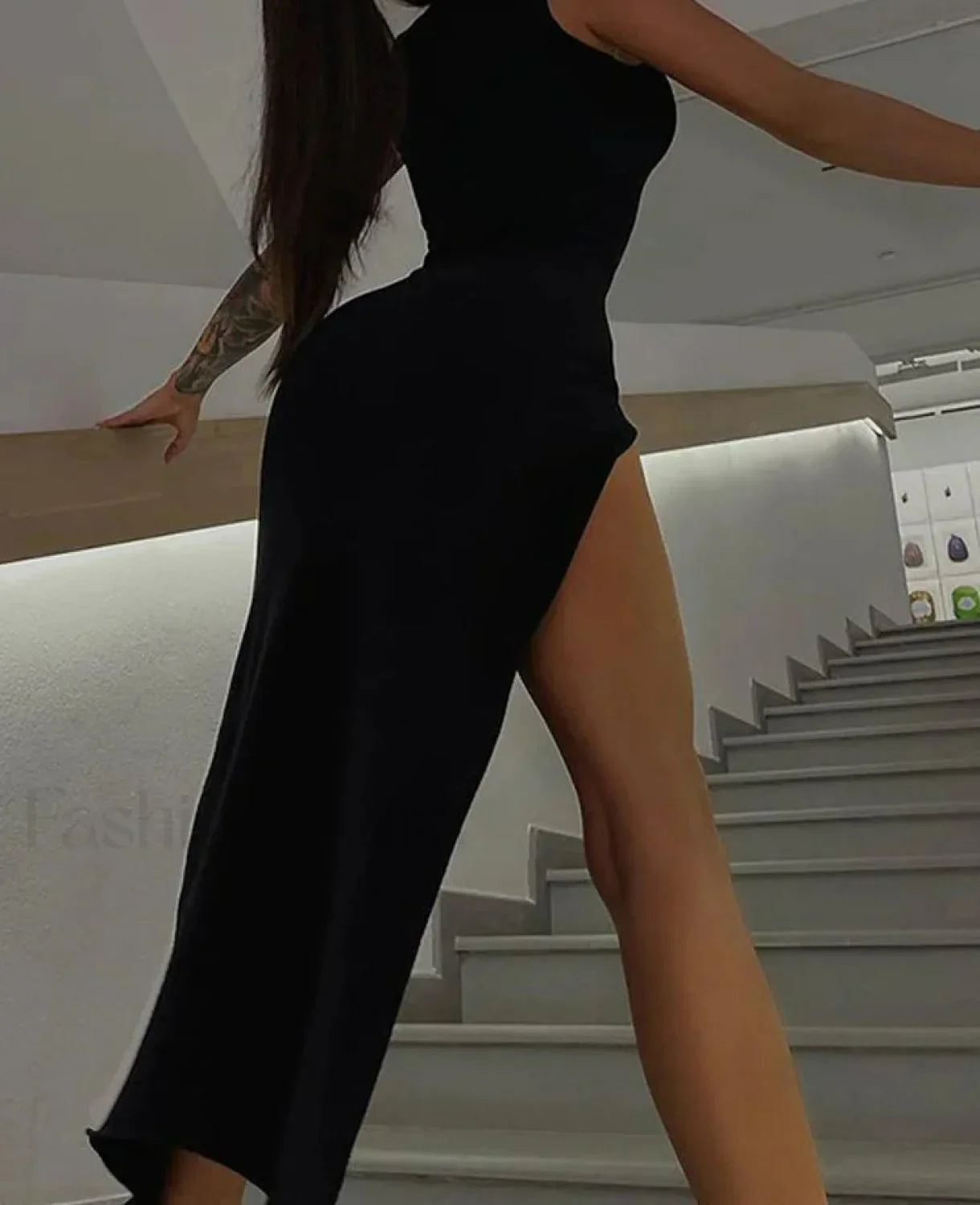 Solid High-Neck Midi Dress